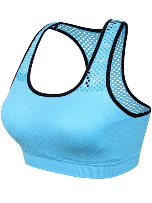 Women's blue seamless yoga top with quick-dry mesh design, ideal for comfort and performance during workouts - SF0032.